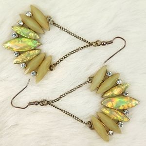 Fire Opal, Jade and Rhinestone Dangle hook earrings set